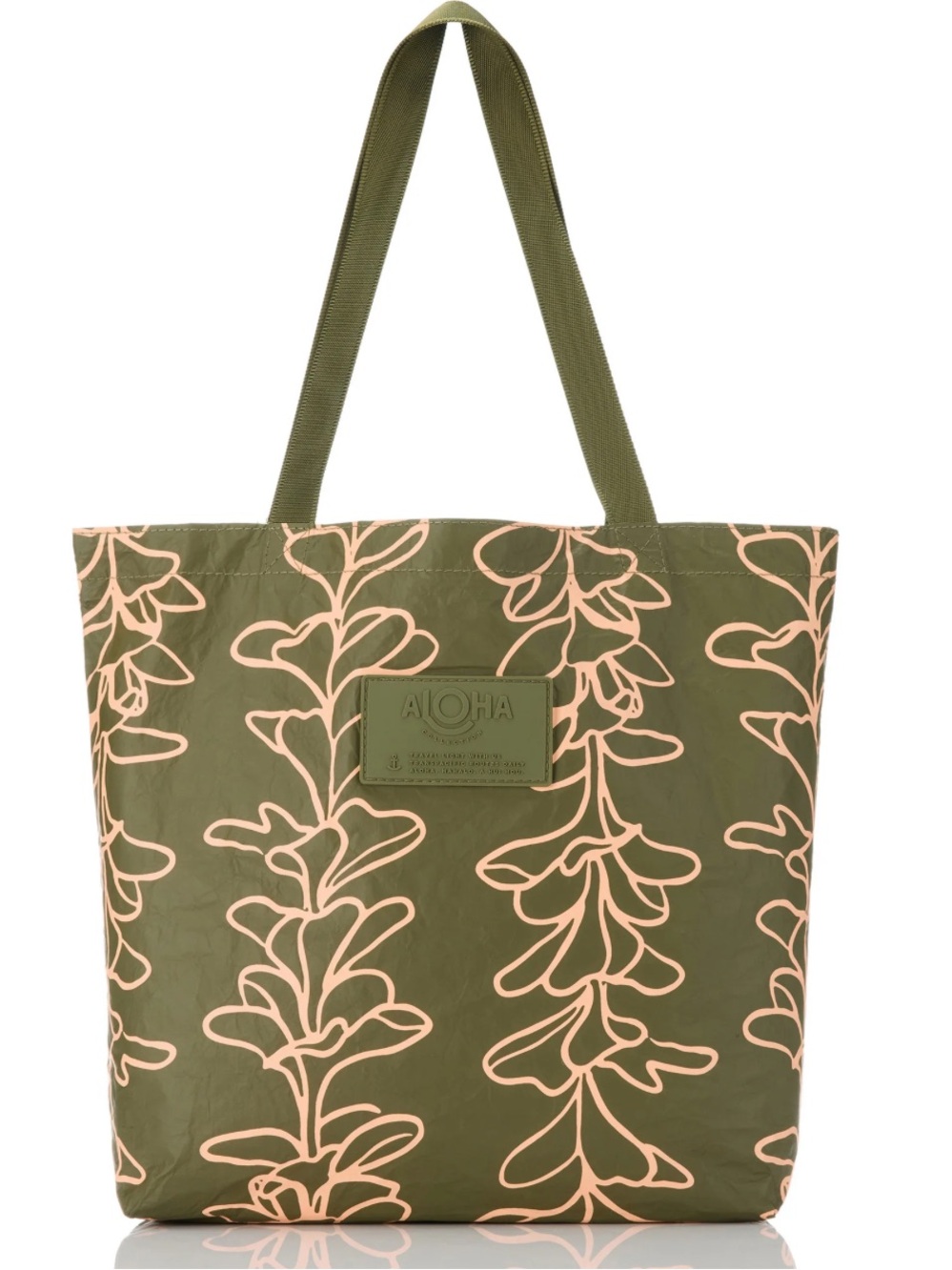 ALOHA Collection Olive Tote with Pink Leaf Outline